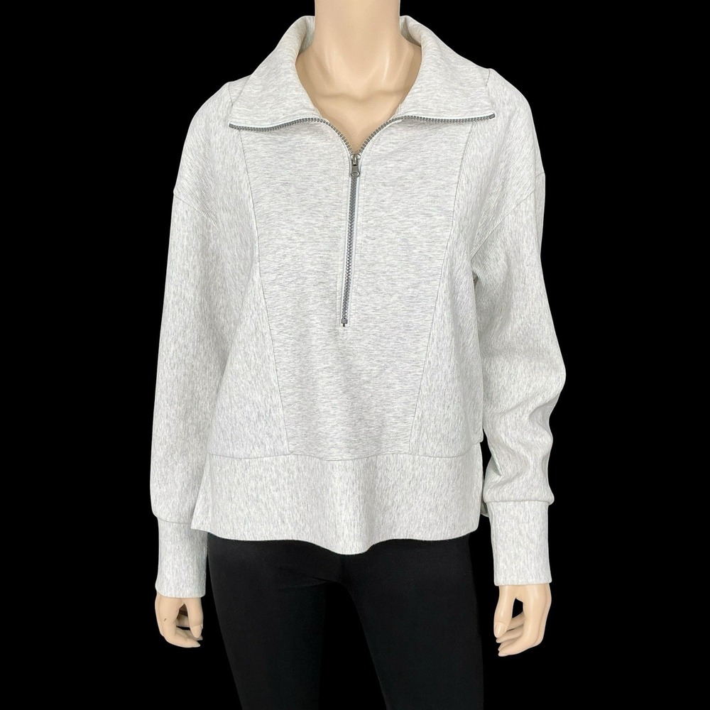 Te Verde Sweatshirt Women Medium Gray Quarter Zip Ribbed Long Sleeve NWOT